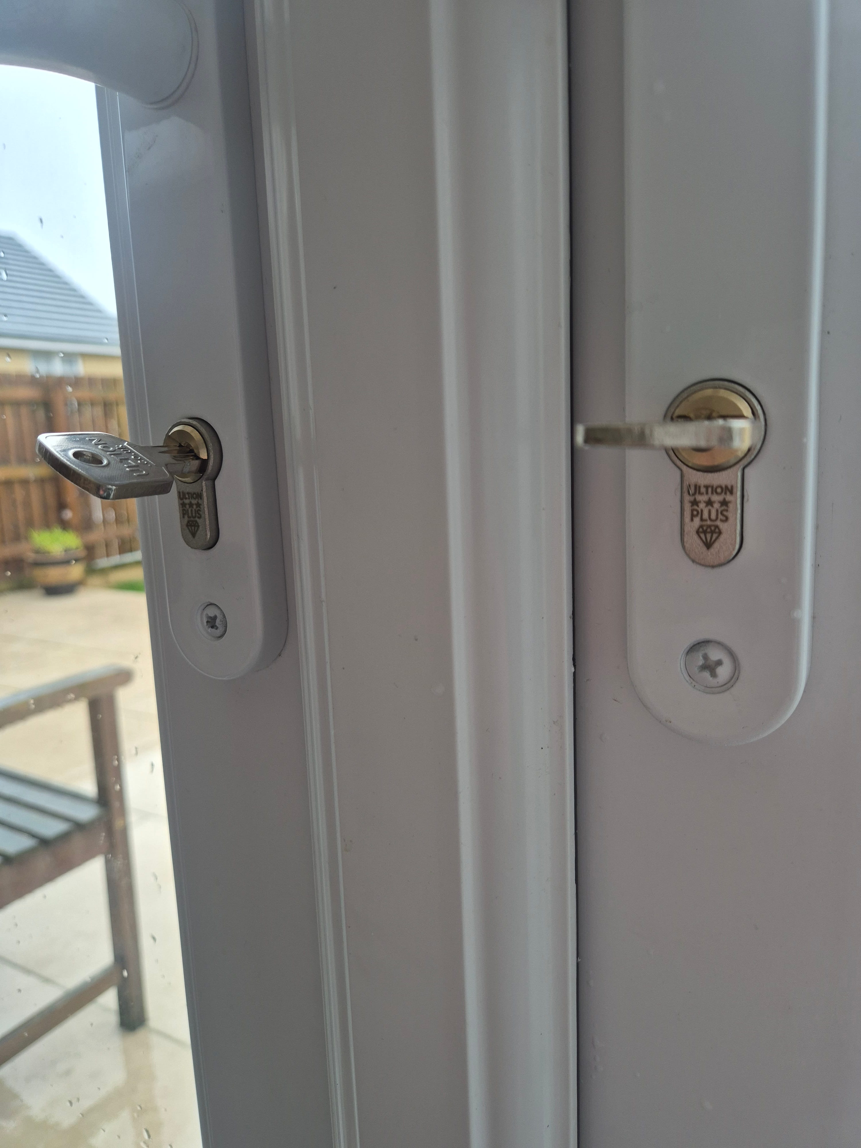 2 x ultion anti snap locks fitted to French style patio doors in Leeds