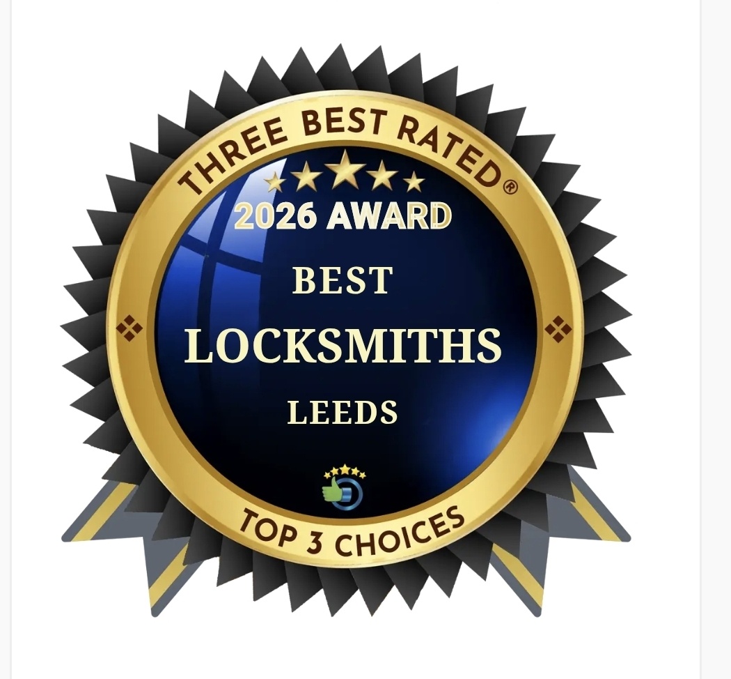 3 best rated locksmiths logo 2026 in blue and black with gold font